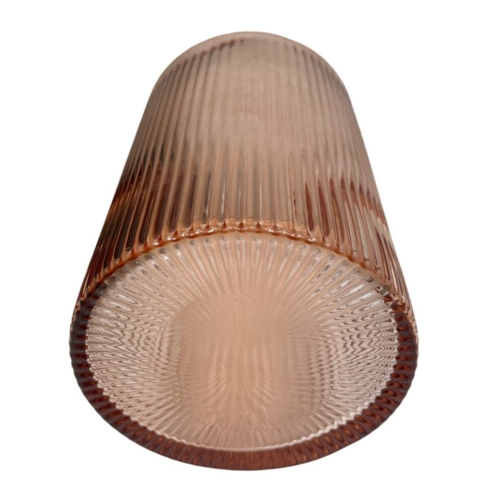 Pink Ribbed Glass Vase 6.5" Tall Vintage-Style Cylinder For Home Decor/Floral - Picture 4 of 5